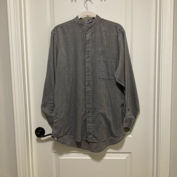 Grey Collarless Long sleeve Button down shirt - Picture 1 of 2